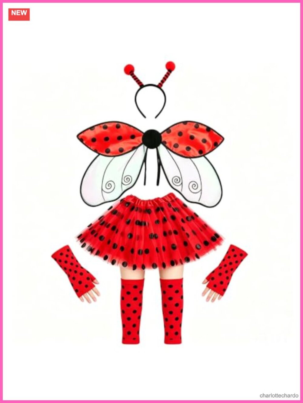 Women's Ladybug Costume Accessory Set Tulle Tutu Wings Headband Socks Gloves